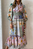 Purpdrank - Elegant Print Patchwork Turndown Collar A Line Dresses