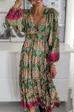 Purpdrank - Casual Bohemian Floral Fold V Neck Printed Dresses