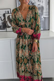 Purpdrank - Casual Bohemian Floral Fold V Neck Printed Dresses