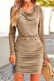 Purpdrank - Sexy Party Solid Fold Sequined Scarf Collar Wrapped Skirt Dresses
