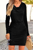 Purpdrank - Sexy Party Solid Fold Sequined Scarf Collar Wrapped Skirt Dresses