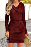 Purpdrank - Sexy Party Solid Fold Sequined Scarf Collar Wrapped Skirt Dresses