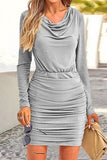 Purpdrank - Sexy Party Solid Fold Sequined Scarf Collar Wrapped Skirt Dresses