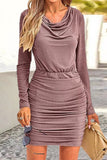 Purpdrank - Sexy Party Solid Fold Sequined Scarf Collar Wrapped Skirt Dresses