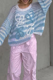 Purpdrank - Casual Striped Patchwork O Neck Tops