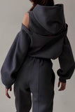 Purpdrank - Casual Simplicity Solid Patchwork Hooded Collar Long Sleeve Two Pieces