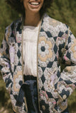 Purpdrank - Casual College Floral Pocket Mandarin Collar Outerwear