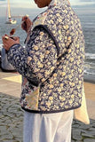 Purpdrank - Casual College Floral Pocket Mandarin Collar Outerwear