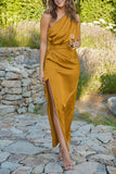 Purpdrank - Sexy Formal Solid Slit Fold Oblique Collar Irregular Dress Dresses