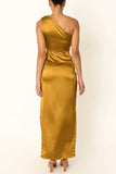 Purpdrank - Sexy Formal Solid Slit Fold Oblique Collar Irregular Dress Dresses