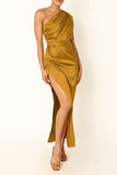 Purpdrank - Sexy Formal Solid Slit Fold Oblique Collar Irregular Dress Dresses