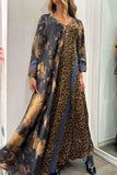 Purpdrank - College Leopard Printing V Neck Printed Dress Dresses