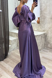 Purpdrank - Elegant Formal Solid Fold V Neck Evening Dresses