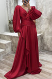 Purpdrank - Elegant Formal Solid Fold V Neck Evening Dresses