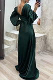 Purpdrank - Elegant Formal Solid Fold V Neck Evening Dresses