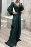 Purpdrank - Elegant Formal Solid Fold V Neck Evening Dresses