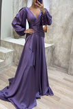 Purpdrank - Elegant Formal Solid Fold V Neck Evening Dresses