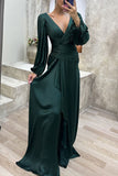 Purpdrank - Elegant Formal Solid Fold V Neck Evening Dresses
