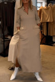 Purpdrank - Elegant Simplicity Solid Pocket Turndown Collar One Step Skirt Dresses