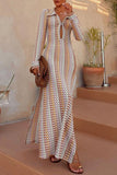 Purpdrank - Sexy Street Color Block Slit Weave V Neck Long Sleeve Dresses