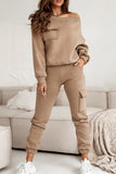Purpdrank - Casual Solid Patchwork Oblique Collar Long Sleeve Two Pieces