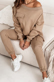 Purpdrank - Casual Solid Patchwork Oblique Collar Long Sleeve Two Pieces