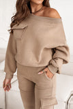 Purpdrank - Casual Solid Patchwork Oblique Collar Long Sleeve Two Pieces