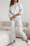 Purpdrank - Casual Solid Patchwork Oblique Collar Long Sleeve Two Pieces