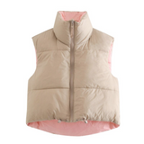 Purpdrank - Casual Woman Pink Light Short Puffer Vest Spring Fashion Ladies Warm Double-Side Outwear Female Streetwear Down Tank