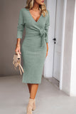 Purpdrank - Celebrities Elegant Solid Frenulum V Neck One Step Skirt Dresses