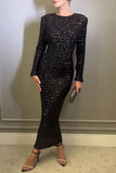 Purpdrank - Sexy Solid Sequins With Bow O Neck Evening Dress Dresses