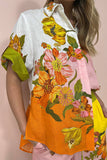 Purpdrank - Casual Floral Printing Turndown Collar Short Sleeve Two Pieces