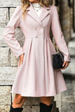 Purpdrank - Elegant Solid Buttons Fold Turn-back Collar Waist Skirt Dresses