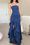 Purpdrank - Sexy Solid Flounce Fold Strapless Irregular Dress Dresses