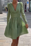 Purpdrank - Elegant Solid Patchwork V Neck Waist Skirt Dresses