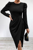 Purpdrank - Elegant Solid Slit Asymmetrical O Neck Irregular Dress Dresses