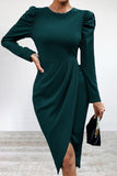 Purpdrank - Elegant Solid Slit Asymmetrical O Neck Irregular Dress Dresses