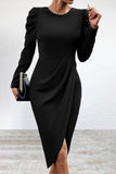 Purpdrank - Elegant Solid Slit Asymmetrical O Neck Irregular Dress Dresses