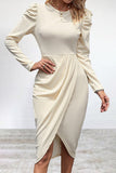 Purpdrank - Elegant Solid Slit Asymmetrical O Neck Irregular Dress Dresses