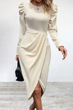 Purpdrank - Elegant Solid Slit Asymmetrical O Neck Irregular Dress Dresses