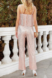 Purpdrank - Sexy Solid Sequins Sequined U Neck Regular Jumpsuits