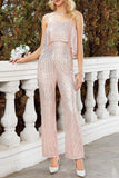 Purpdrank - Sexy Solid Sequins Sequined U Neck Regular Jumpsuits