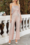 Purpdrank - Sexy Solid Sequins Sequined U Neck Regular Jumpsuits