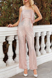 Purpdrank - Sexy Solid Sequins Sequined U Neck Regular Jumpsuits