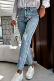 Purpdrank - Casual Print Ripped Mid Waist Regular Denim Jeans