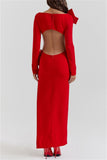 Purpdrank - Sexy Solid Hollowed Out Slit With Bow O Neck Long Dress Dresses