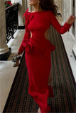 Purpdrank - Sexy Solid Hollowed Out Slit With Bow O Neck Long Dress Dresses