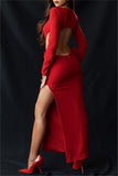 Purpdrank - Sexy Solid Hollowed Out Slit With Bow O Neck Long Dress Dresses