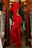 Purpdrank - Sexy Solid Hollowed Out Slit With Bow O Neck Long Dress Dresses