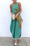 Purpdrank - Casual Print Basic O Neck Long Dress Dresses